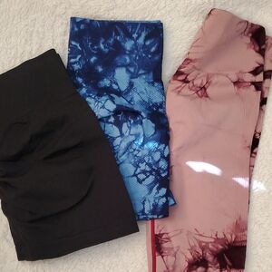 SHEIN Black, Blue Tie-Dye, and Pink Tie-Dye Leggings Set